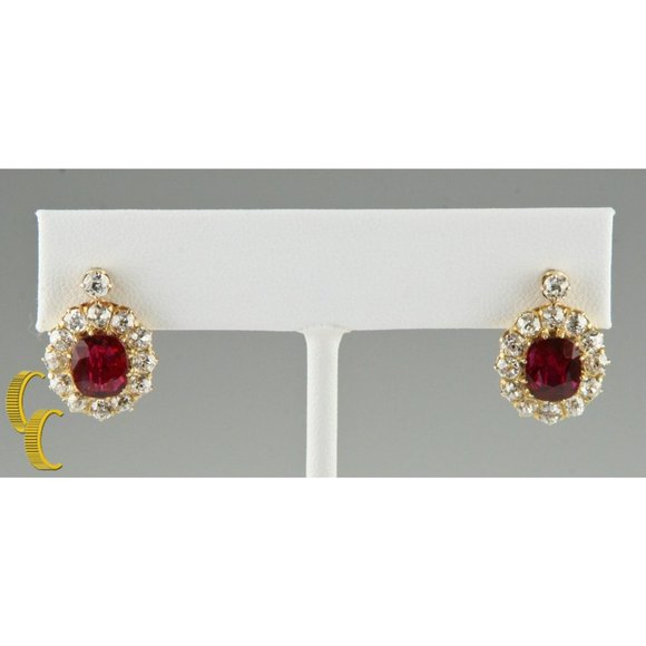 4.12 carat Unaltered Natural Ruby 18k Yellow Gold Lever-back & Diamond Earrings - Picture 4 of 6